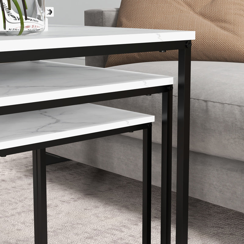 HOMCOM Nesting Coffee Tables Set of 3 Stacking Sofa Side Tables White
