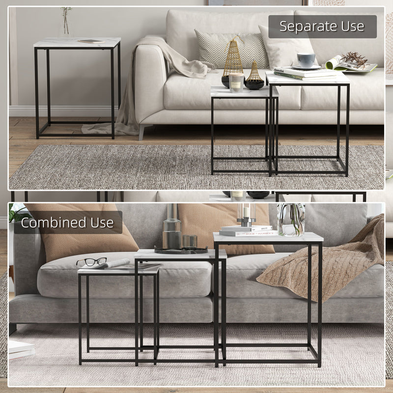 HOMCOM Nesting Coffee Tables Set of 3 Stacking Sofa Side Tables White