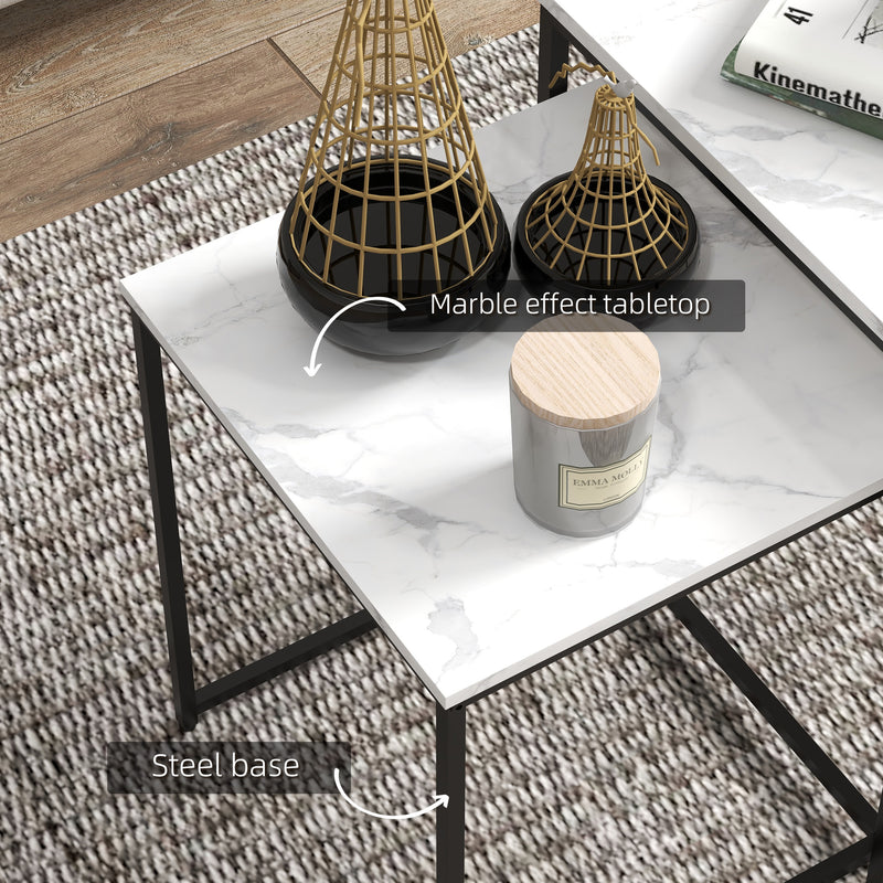 HOMCOM Nesting Coffee Tables Set of 3 Stacking Sofa Side Tables White