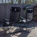 Set of 2 Black Multi Position Textoline Zero Gravity Garden Relaxer Chair Lounger