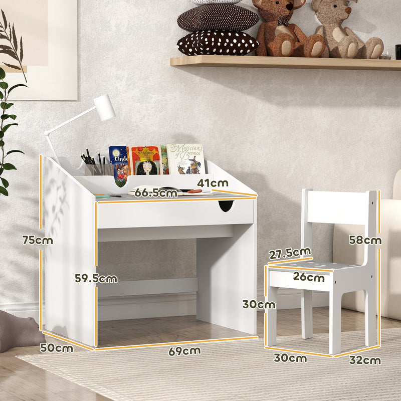 AIYAPLAY Children Study Table and Chair w/ Storage, Pull-out Drawer