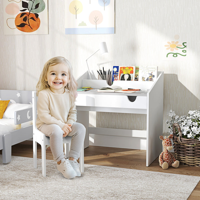 AIYAPLAY Children Study Table and Chair w/ Storage, Pull-out Drawer