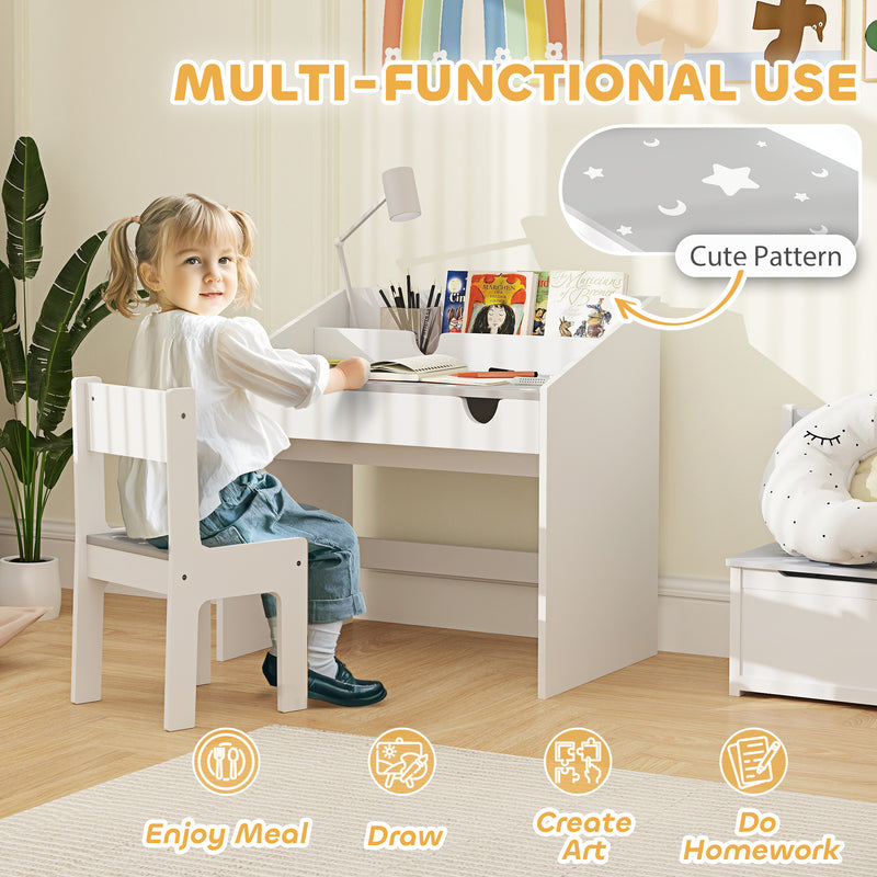 AIYAPLAY Children Study Table and Chair w/ Storage, Pull-out Drawer