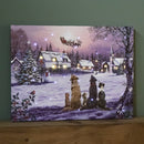 40 x 30cm Battery Operated Light up Fibre Optic Dogs Watching Santa Christmas Wall Canvas