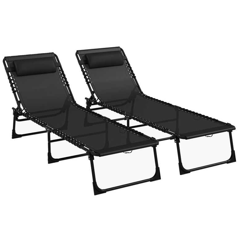 Outsunny 2 Pcs Folding Beach Chair Chaise Lounge 4 Adjustable Positions