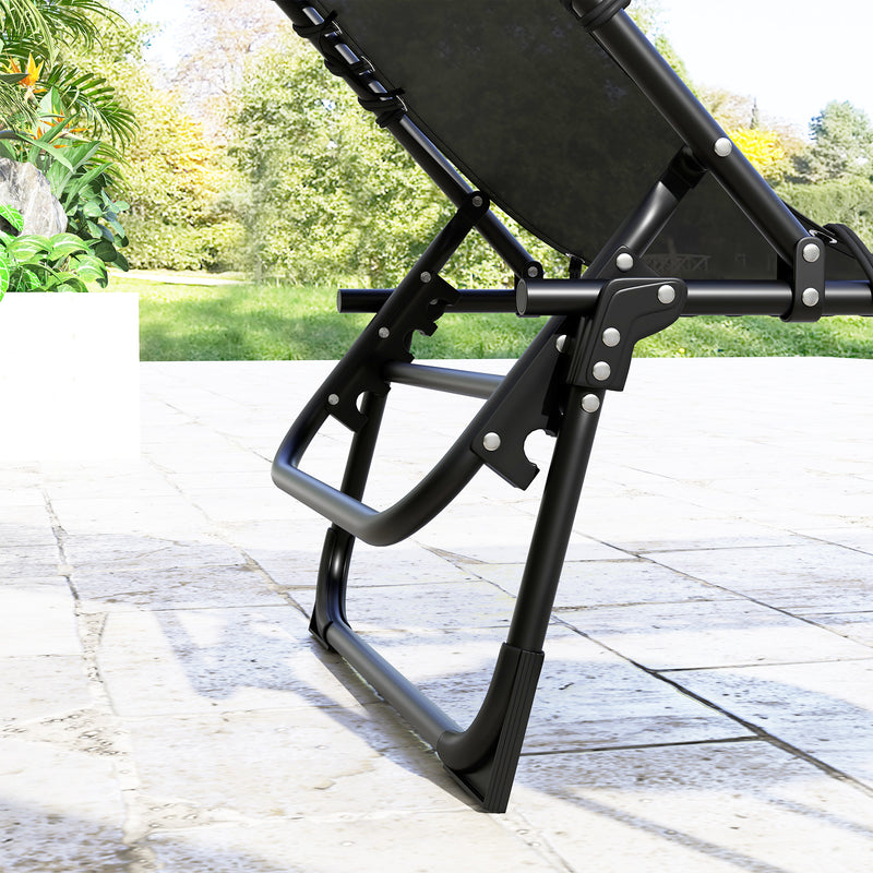 Outsunny 2 Pcs Folding Beach Chair Chaise Lounge 4 Adjustable Positions