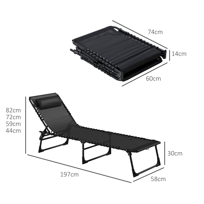 Outsunny 2 Pcs Folding Beach Chair Chaise Lounge 4 Adjustable Positions