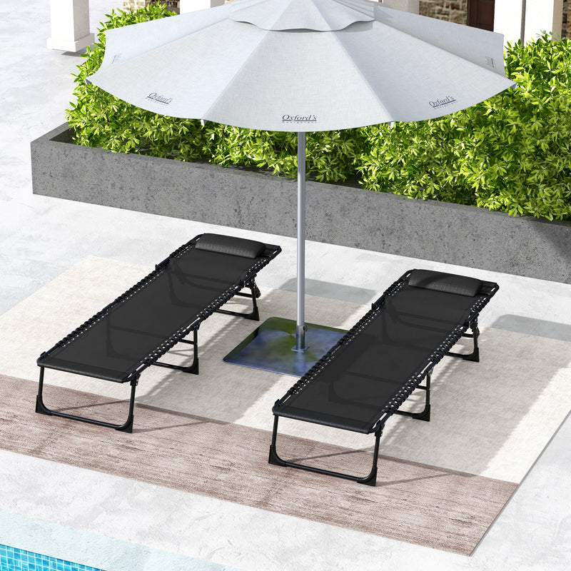 Outsunny 2 Pcs Folding Beach Chair Chaise Lounge 4 Adjustable Positions