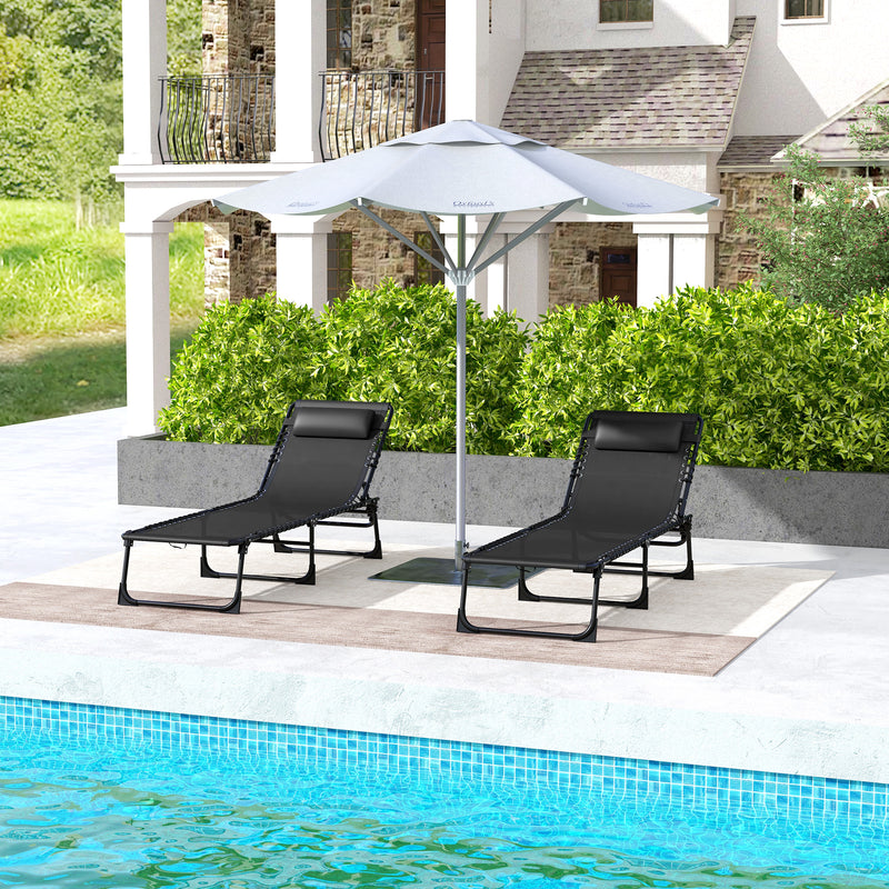 Outsunny 2 Pcs Folding Beach Chair Chaise Lounge 4 Adjustable Positions