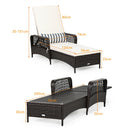 Rattan Sun Lounger With Removable Cushion And Pillow For Outdoor