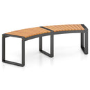 Acacia Wood Fire Pit Bench with Slatted Seat  Metal Legs
