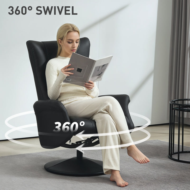 HOMCOM Swivel Recliner Chair with Footstool and Adjustable Back, Black