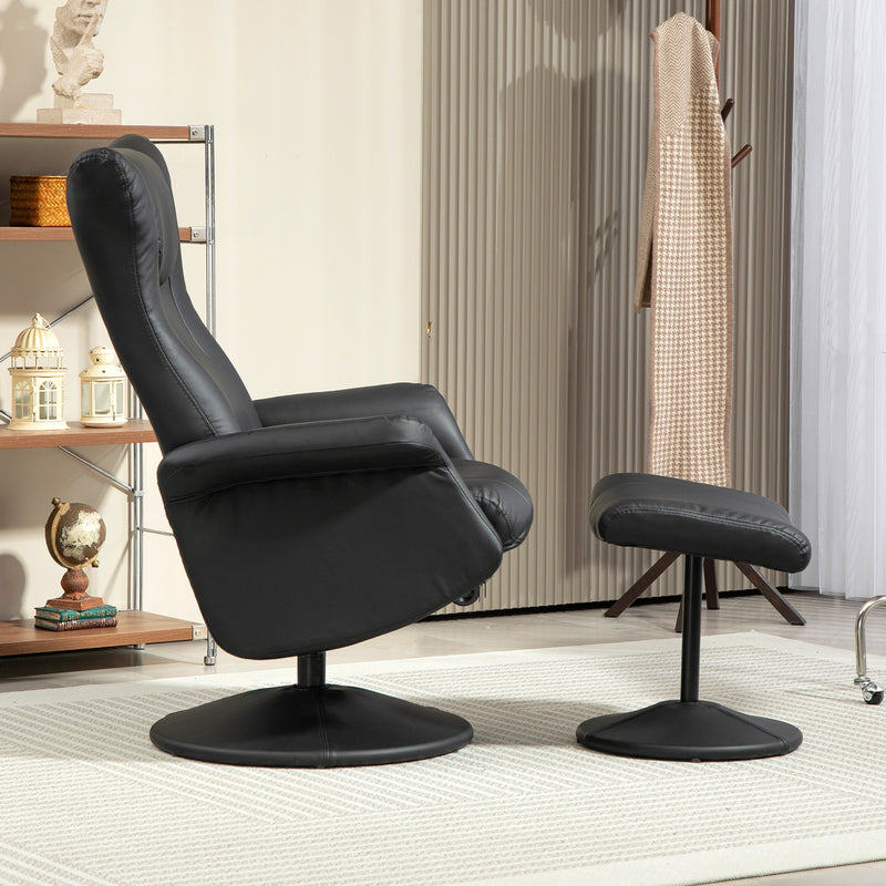 HOMCOM Swivel Recliner Chair with Footstool and Adjustable Back, Black