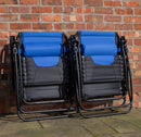 Set Of 2 Luxury Padded Multi Position Zero Gravity Garden Relaxer Chair Lounger In Blue & Black