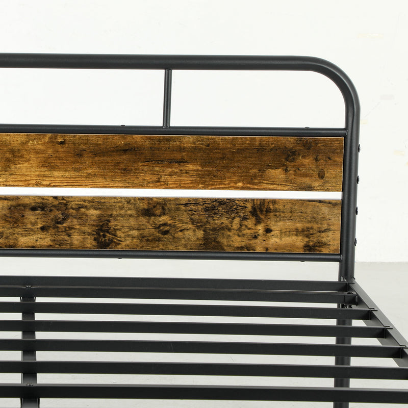 HOMCOM King Bed Frame with Headboard, No Box Spring Needed, Rustic Brown