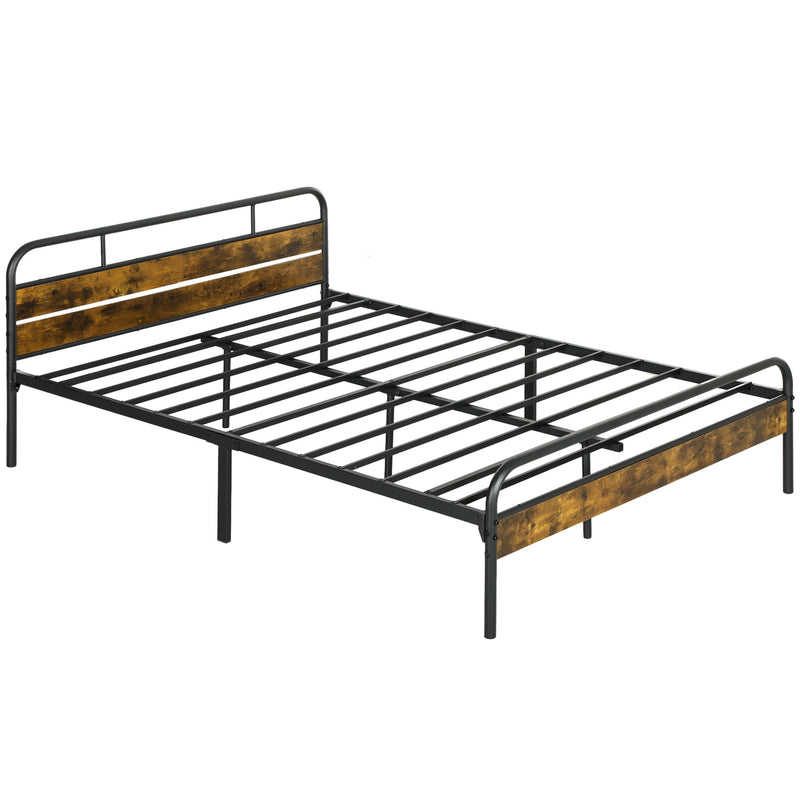 HOMCOM King Bed Frame with Headboard, No Box Spring Needed, Rustic Brown