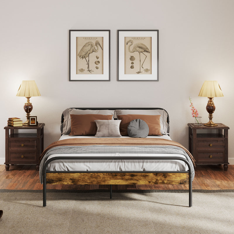 HOMCOM King Bed Frame with Headboard, No Box Spring Needed, Rustic Brown