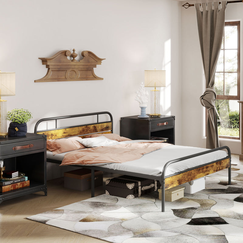 HOMCOM King Bed Frame with Headboard, No Box Spring Needed, Rustic Brown