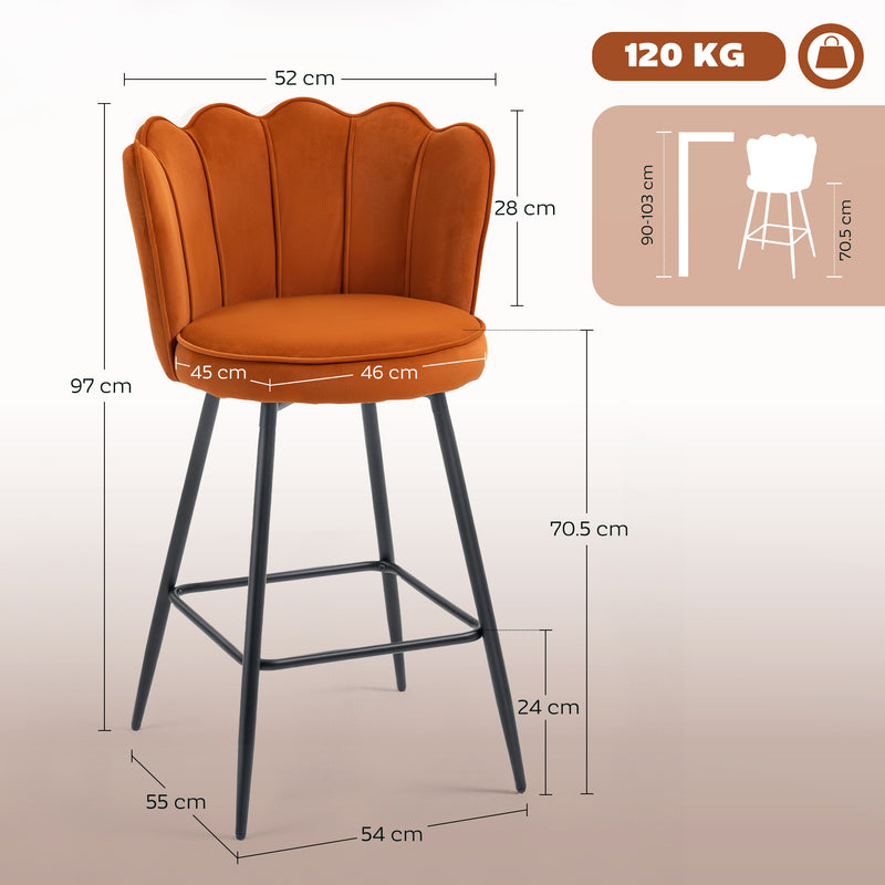 HOMCOM Set of 2 Barstools with Petal Backrest for Kitchen Island