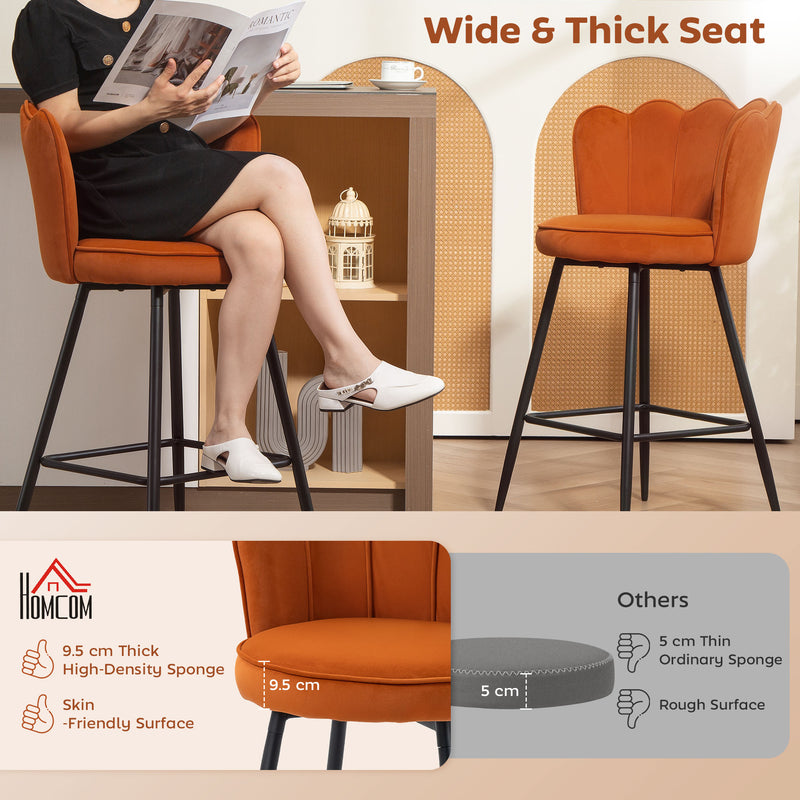 HOMCOM Set of 2 Barstools with Petal Backrest for Kitchen Island