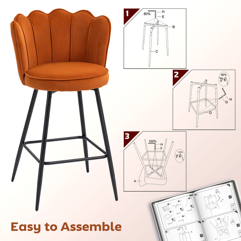HOMCOM Set of 2 Barstools with Petal Backrest for Kitchen Island