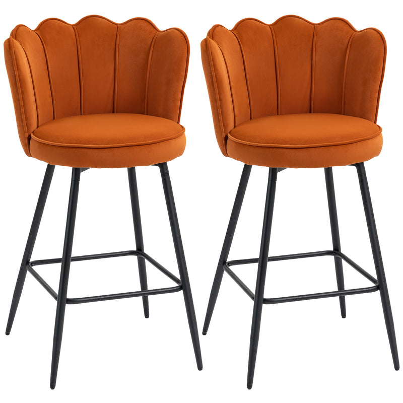 HOMCOM Set of 2 Barstools with Petal Backrest for Kitchen Island
