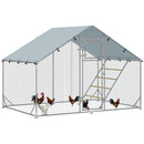PawHut Walk In Chicken Run W/ Cover, Hanging Feeder, Perch, For 6-8 Poultry