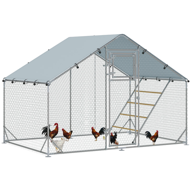 PawHut Walk In Chicken Run W/ Cover, Hanging Feeder, Perch, For 6-8 Poultry
