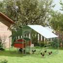 PawHut Walk In Chicken Run W/ Cover, Hanging Feeder, Perch, For 6-8 Poultry