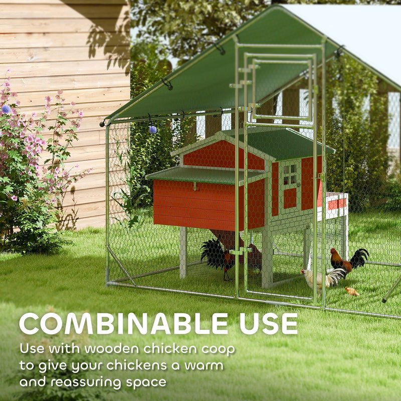 PawHut Walk In Chicken Run W/ Cover, Hanging Feeder, Perch, For 6-8 Poultry