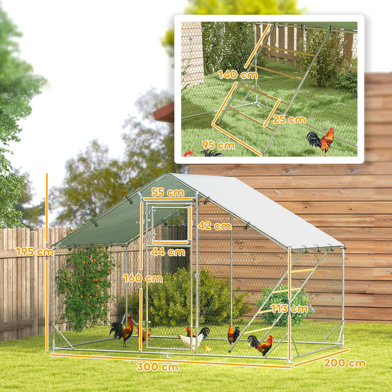 PawHut Walk In Chicken Run W/ Cover, Hanging Feeder, Perch, For 6-8 Poultry