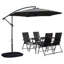Outdoor 4 Person Rectangular Glass Top Garden Dining Table Chairs With Grey Banana Parasol and Base