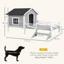 PawHut Wooden Dog House w/ Porch, Water-resistant Roof, for S M Dogs, Grey