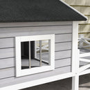 PawHut Wooden Dog House w/ Porch, Water-resistant Roof, for S M Dogs, Grey