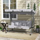Outsunny 2-in-1 Garden Swing Chair For 3 Person W/ Adjustable Canopy, Grey