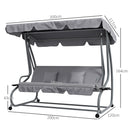 Outsunny 2-in-1 Garden Swing Chair For 3 Person W/ Adjustable Canopy, Grey