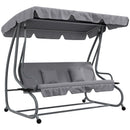 Outsunny 2-in-1 Garden Swing Chair For 3 Person W/ Adjustable Canopy, Grey