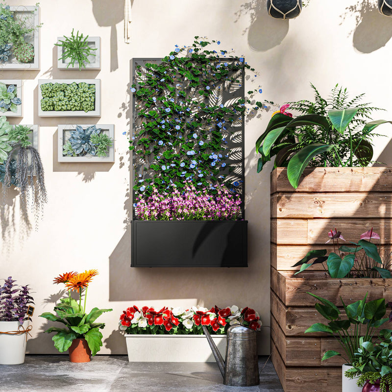 Outsunny Metal Raised Garden Bed with Trellis, Outdoor Elevated Planter Box