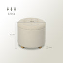 HOMCOM 45cm Round Ottoman with Storage, Lid, Cashmere Footstool, Cream White