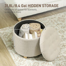 HOMCOM 45cm Round Ottoman with Storage, Lid, Cashmere Footstool, Cream White