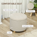 HOMCOM 45cm Round Ottoman with Storage, Lid, Cashmere Footstool, Cream White