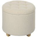 HOMCOM 45cm Round Ottoman with Storage, Lid, Cashmere Footstool, Cream White