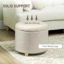 HOMCOM 45cm Round Ottoman with Storage, Lid, Cashmere Footstool, Cream White