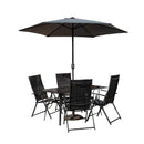 Outdoor 4 Person Rectangular Glass Top Garden Dining Table Chairs With Grey Havana Parasol & Base