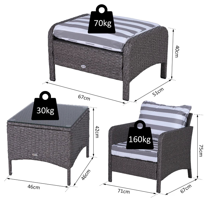 Outsunny Outdoor Rattan 2 Seater with Footstools - Dark Grey