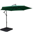 3m Cantilever Banana Garden Parasol in Green with Crank Handle and Parasol Base Weights Included