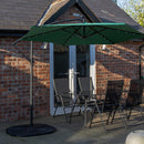 Outdoor 4 Person Rectangular Glass Top Garden Dining Table Chairs With Green Banana Lit Parasol and Base Set