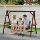 Outsunny 3 Seater Wooden Garden Swing Seat Chair With Side Trays And Cushion