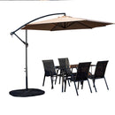 Outdoor 4 Person Rectangular Glass Top Garden Dining Table Chairs With Beige Banana Parasol and Base