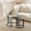 HOMCOM 2 Pieces Round Nesting Coffee Tables With Tempered Glass Top, Black